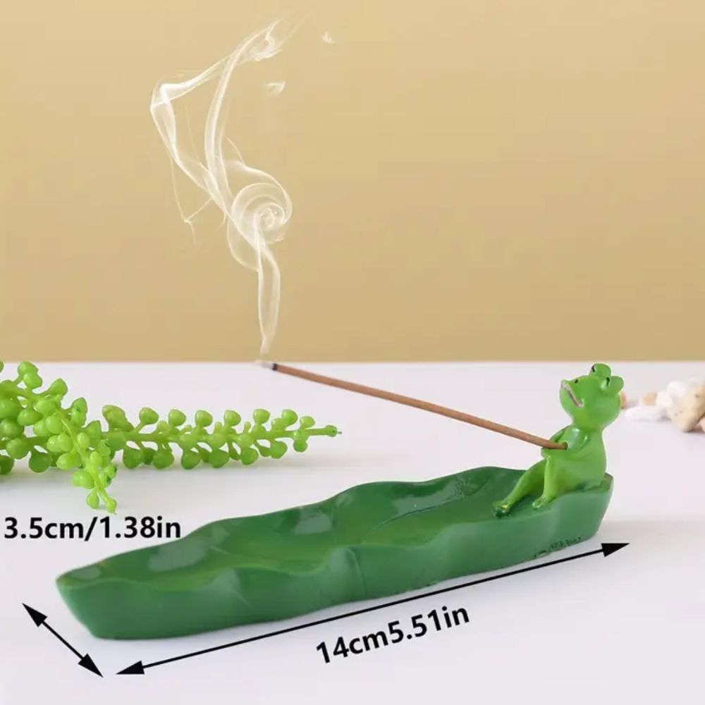 Green Frog And Leaf Hand Incense Holder Tray