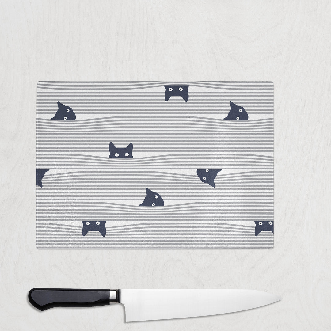 Peeping Black Cat Glass Chopping Board - Yililo