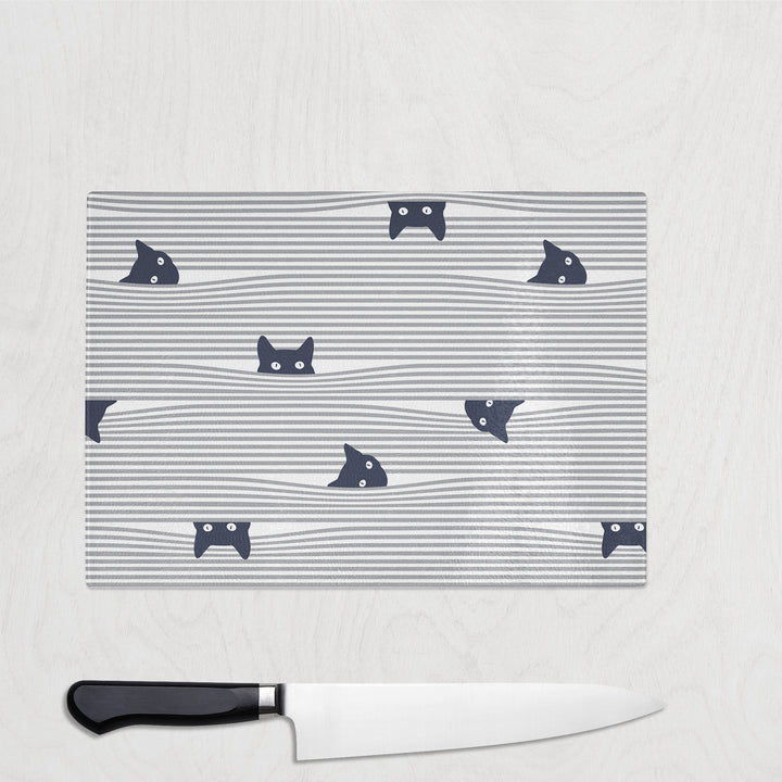 Peeping Black Cat Glass Chopping Board