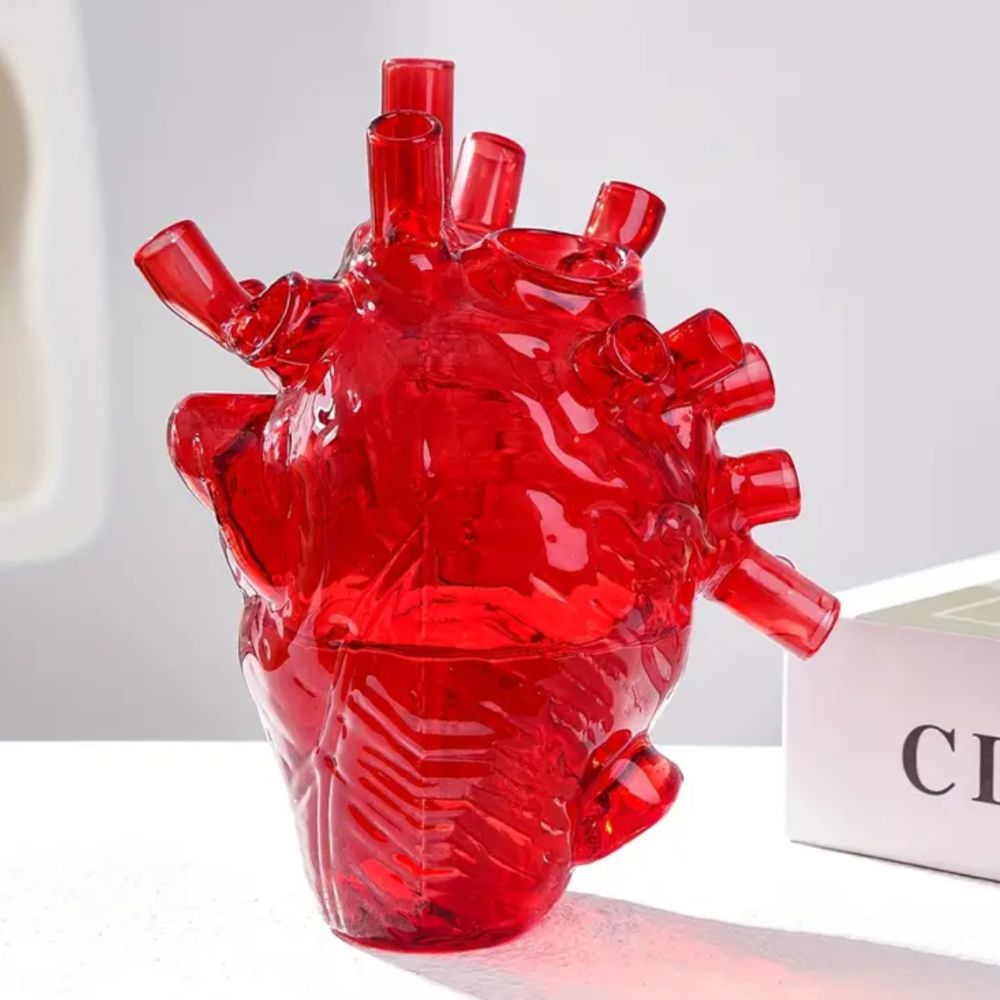 Heart Shape Clear Red Glass Flower Vase - Yililo