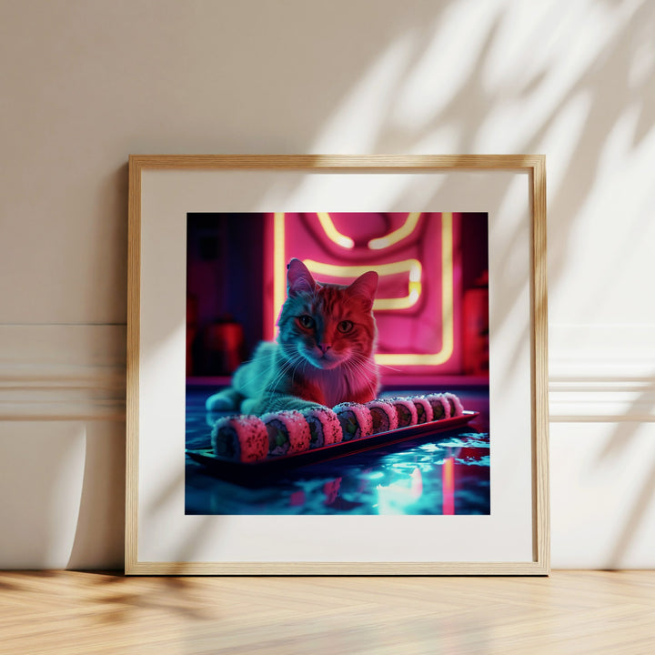 Sushi And The Cat Funny Wall Art Poster