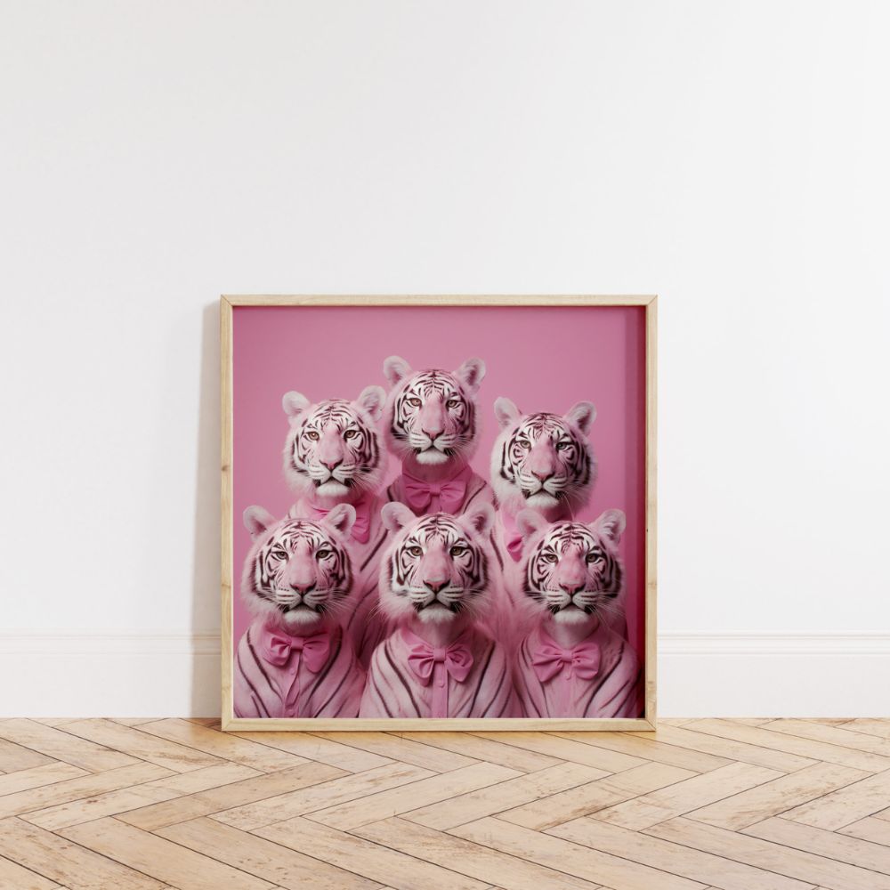 pink Tiger animal wearing clothes funny cute wall art 