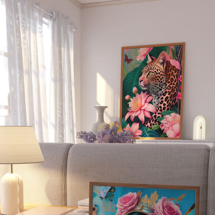Tropical Leopard Floral Colourful Wall Art Poster