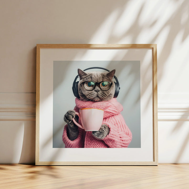 The Cat With its Tea Funny Wall Art Poster