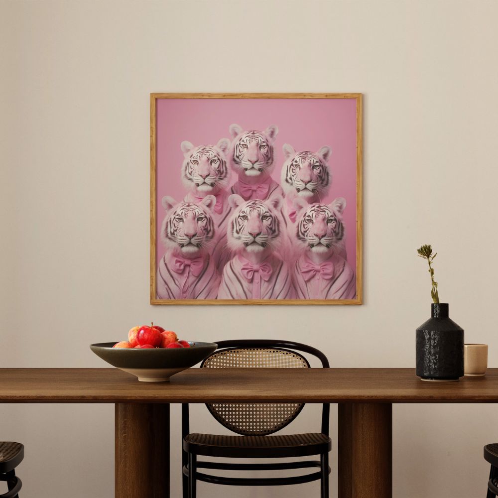 pink Tiger animal wearing clothes funny cute wall art  Lifestyle