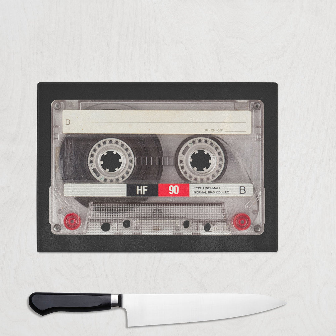 Personalised Clear Cassette Tape Glass Chopping Board