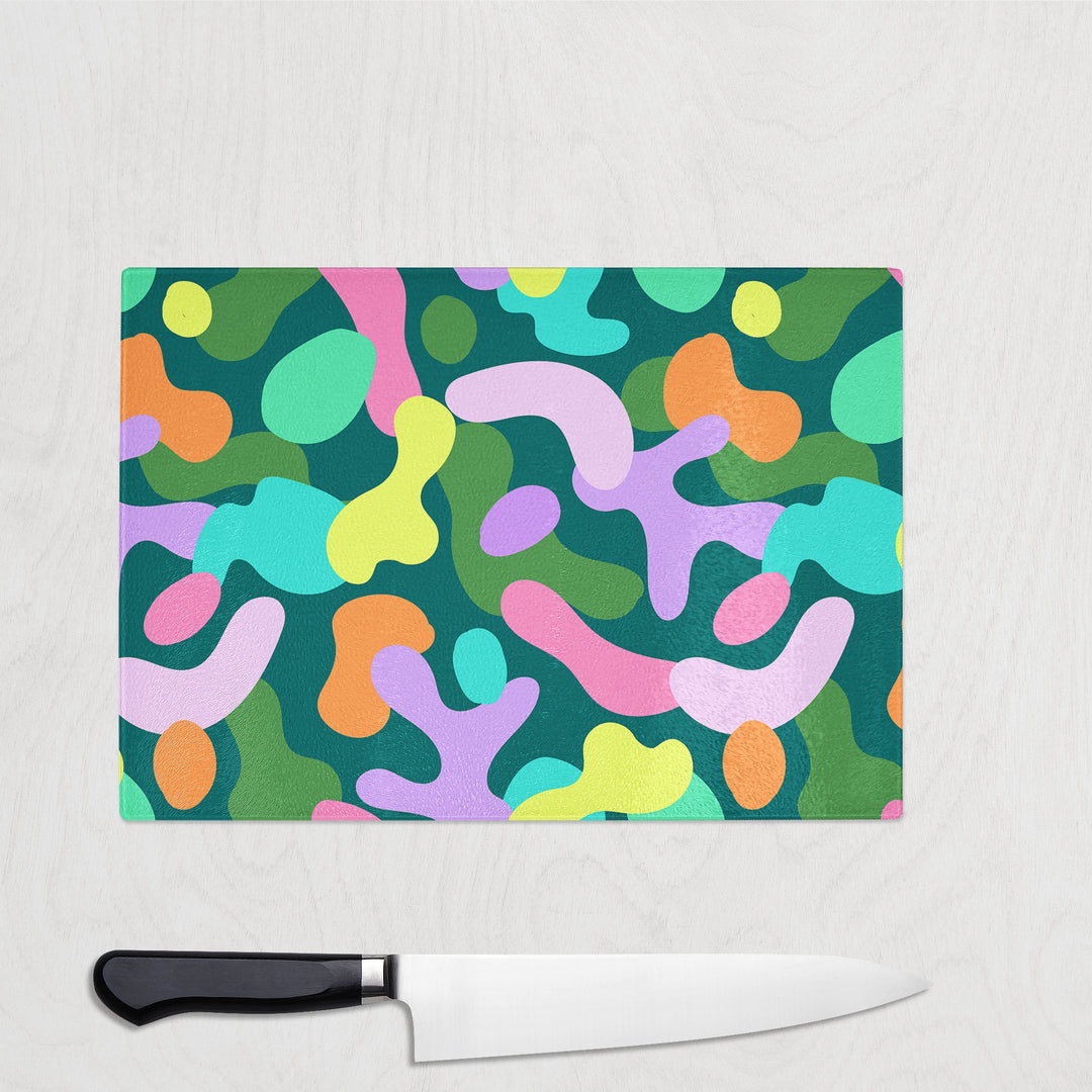 Colourful Camo Blotch Glass Chopping Board