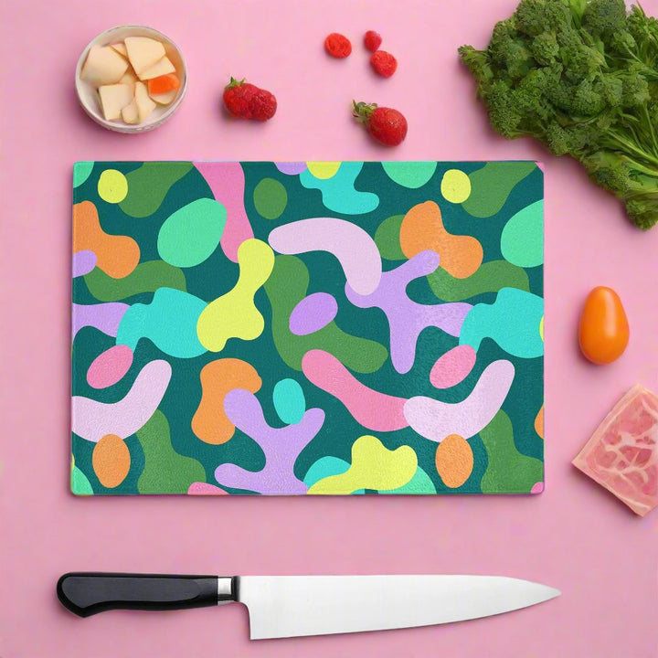 Colourful Camo Blotch Glass Chopping Board