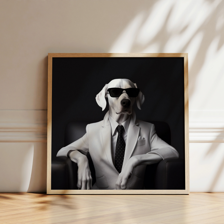 Boss Dog In White Suit Funny Wall Art Poster