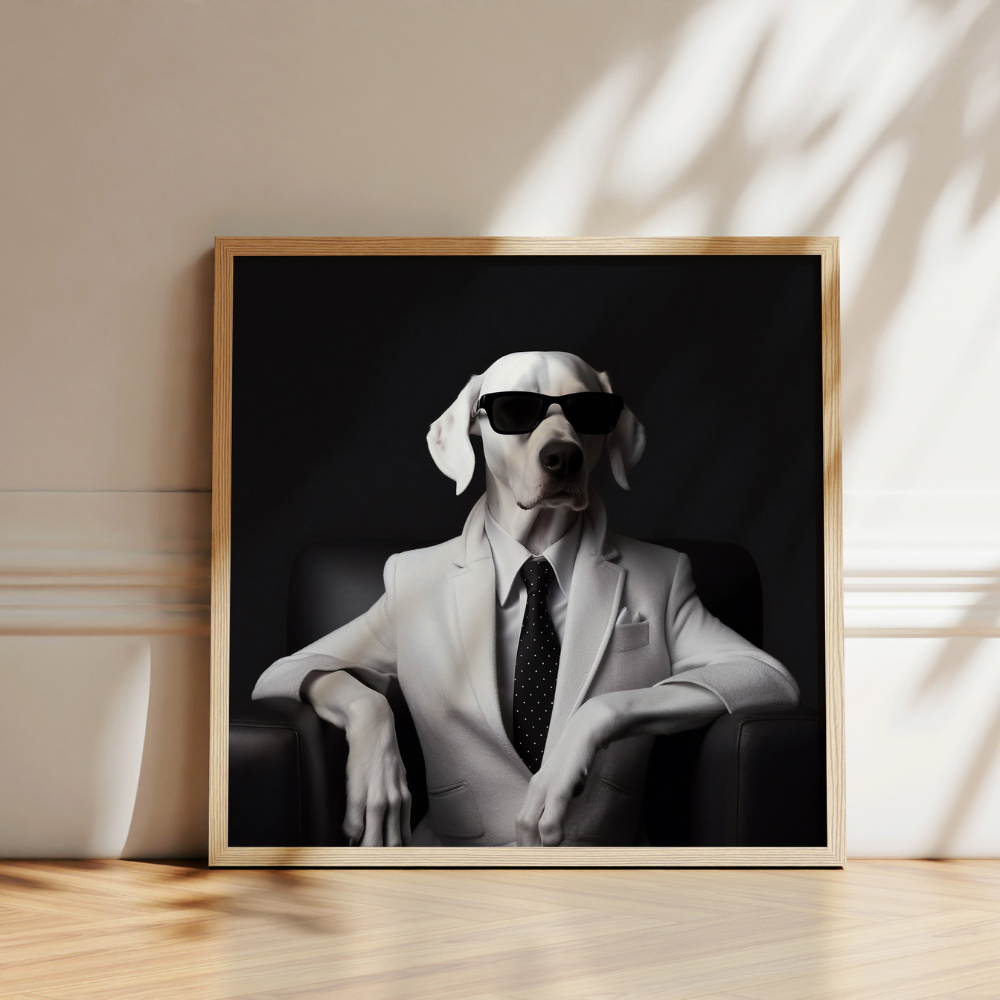 Boss Dog In White Suit Funny Wall Art Poster - Yililo