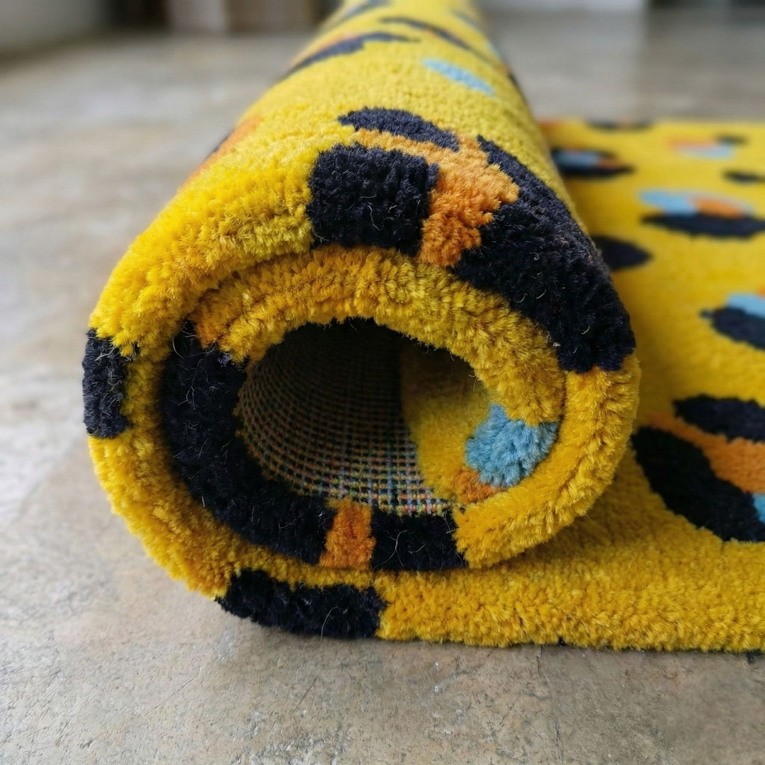 Yellow Leopard Print Wool Rug Runner
