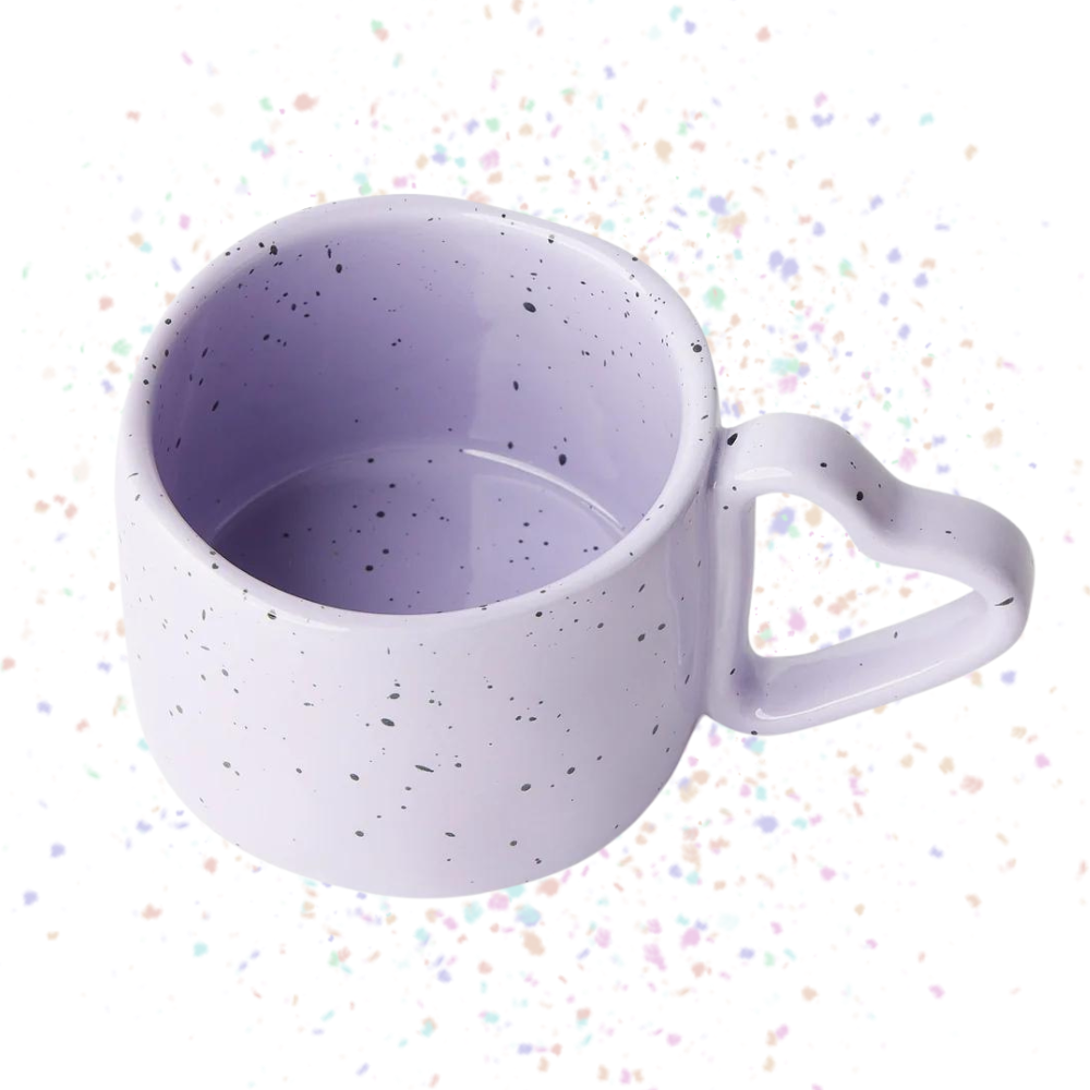 Purple Speckled Mug with Heart-Shaped Handle