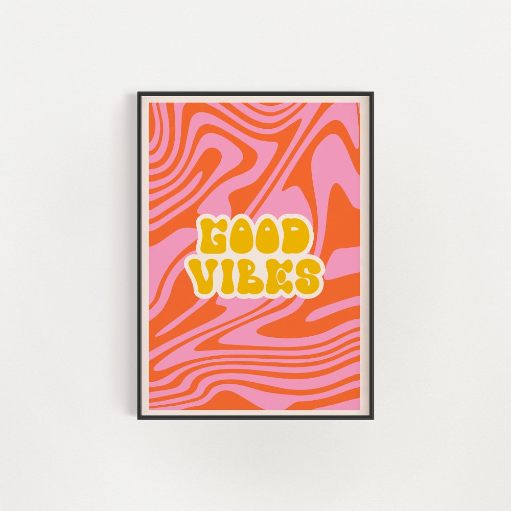 Good Vibes Groovy Pink Wall Art Poster - Yililo