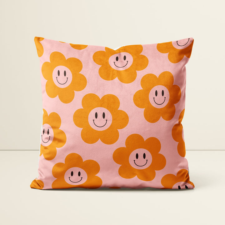 Pink Flower Smiley Cushion