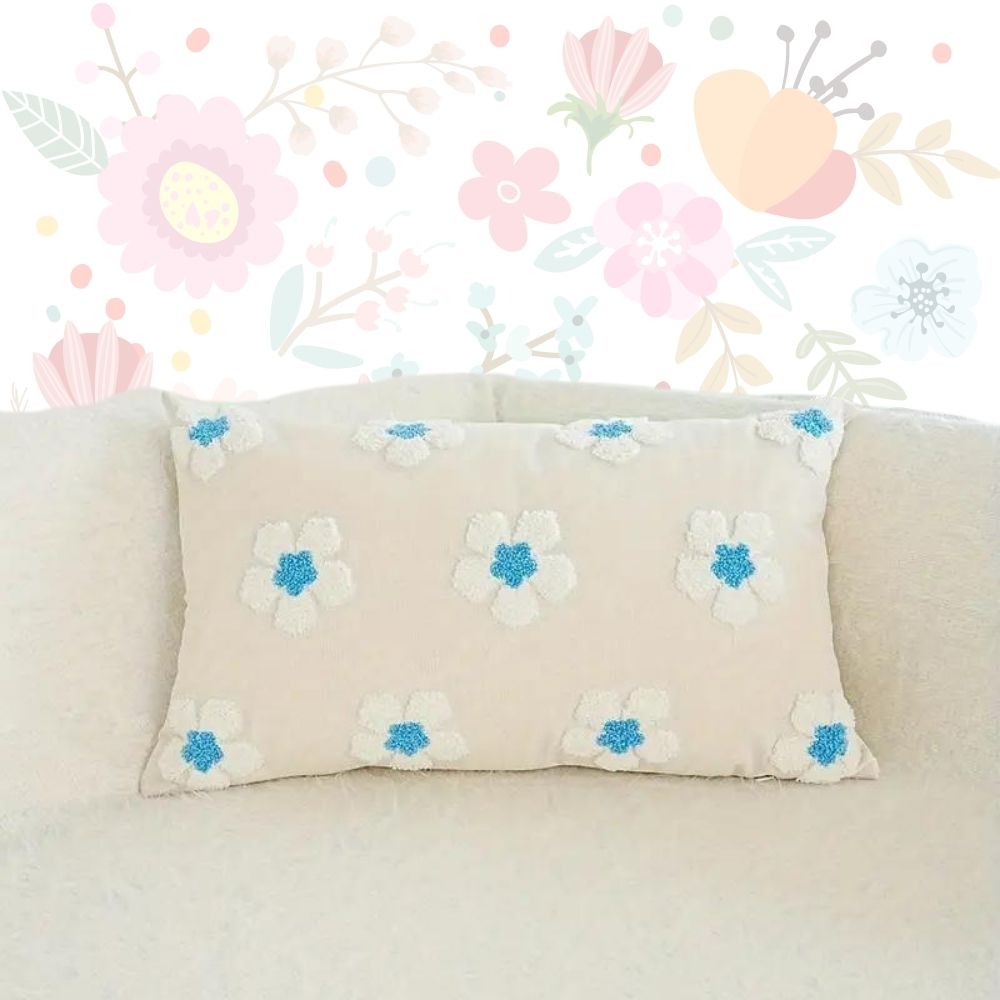 Blue 3D Fluffy Flower Cushion Cover