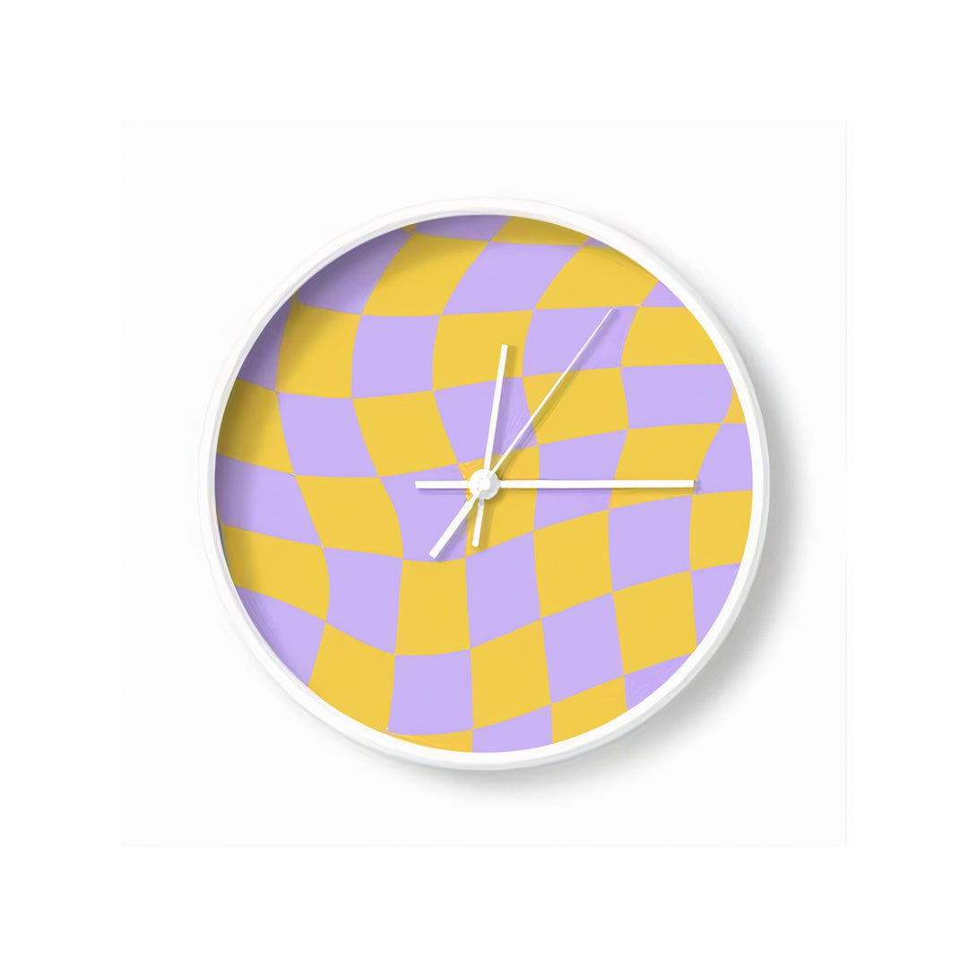 Yellow And Lilac Wavy Check Wall Clock