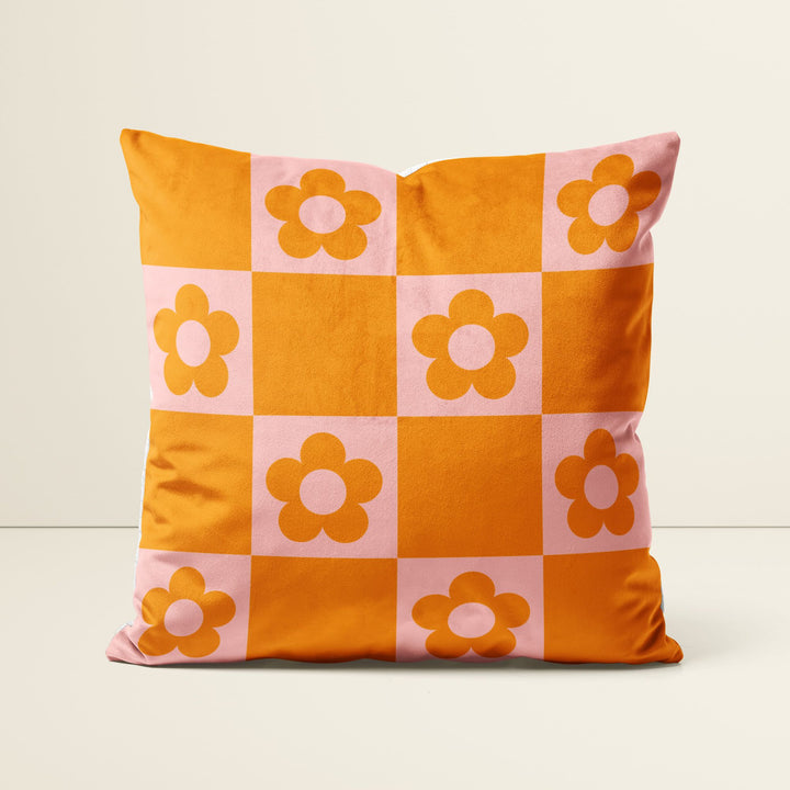 Pink Flower Checkerboard Cushion