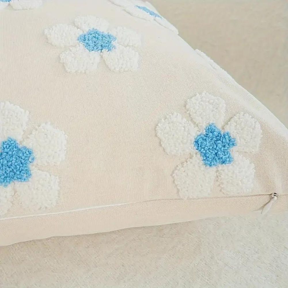 Blue 3D Fluffy Flower Cushion Cover - Yililo