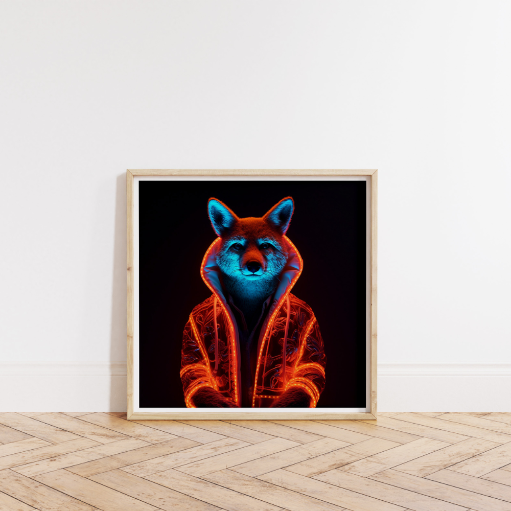 Der orangefarbene Neon-Fuchs-Tier-Wandkunstdruck