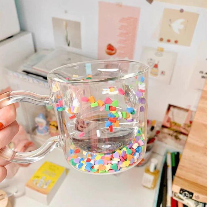 Rainbow Floating Heart Double Layer Cup