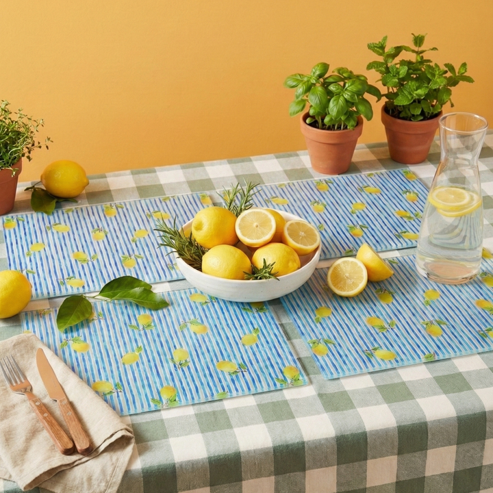 Blue Stripe Lemons Glass Placemats