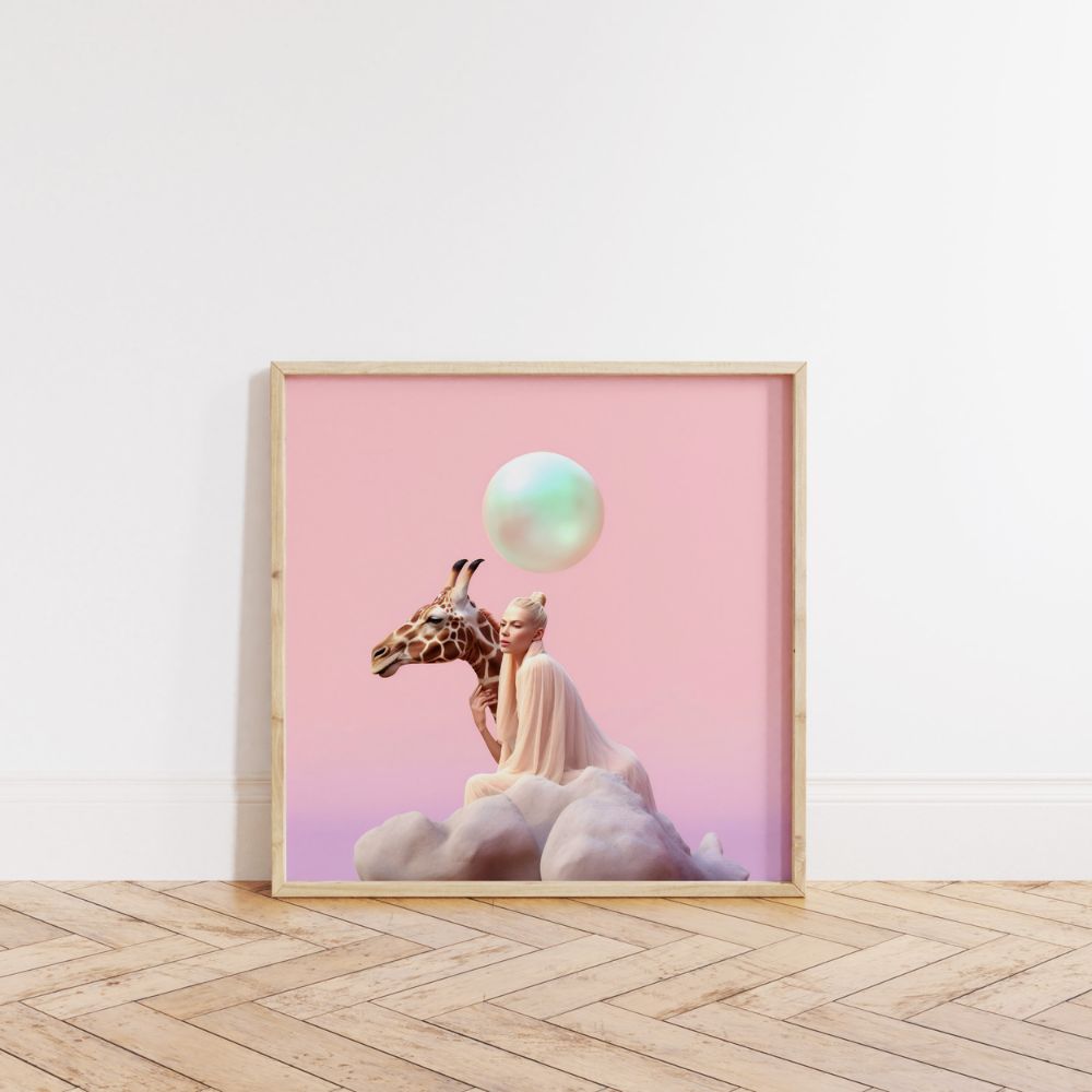 The Lady And Her Giraffe Pastel Wall Art Poster