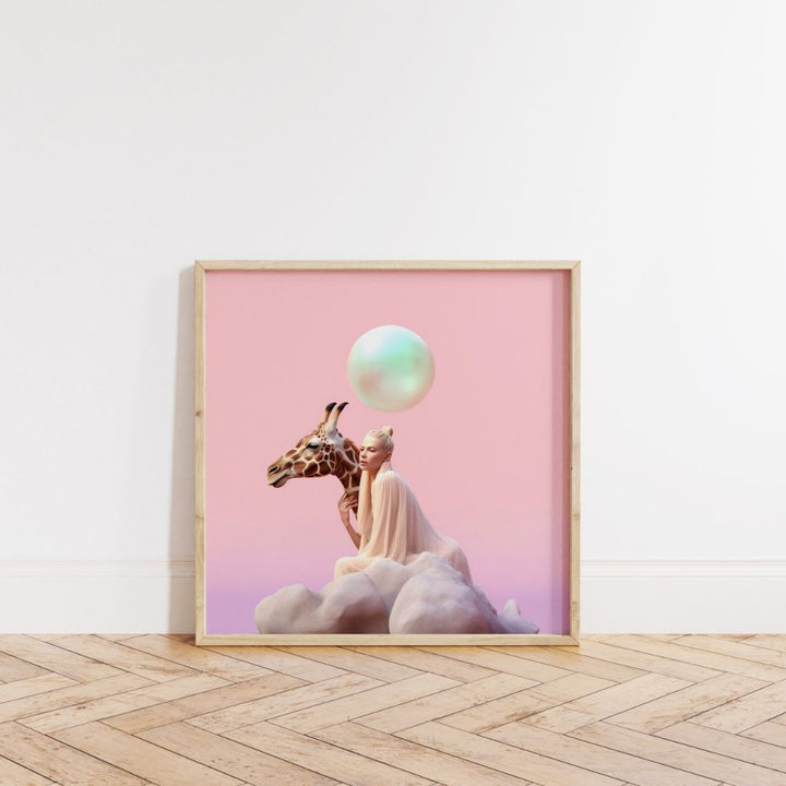 The Lady And Her Giraffe Pastel Wall Art Poster