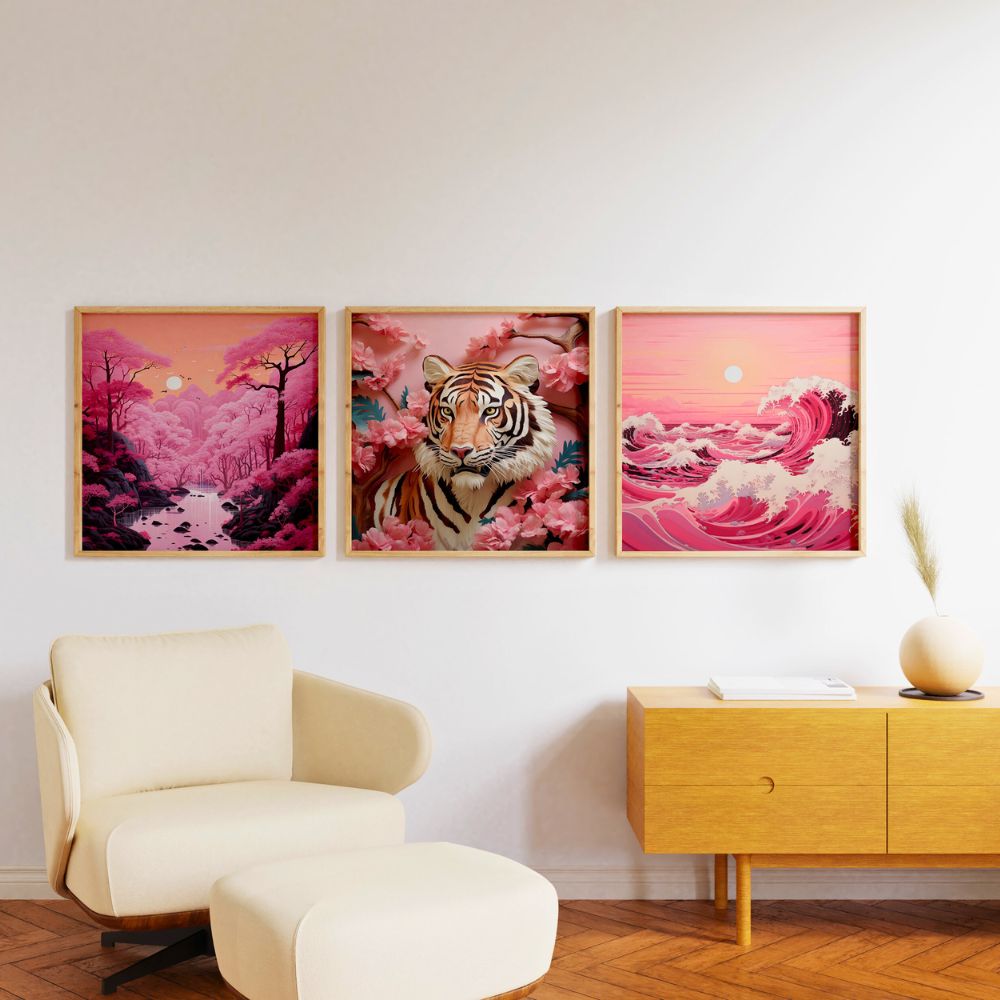 Pink Tiger Blossom Flowers Japanese Style Wall Art Poster - Yililo