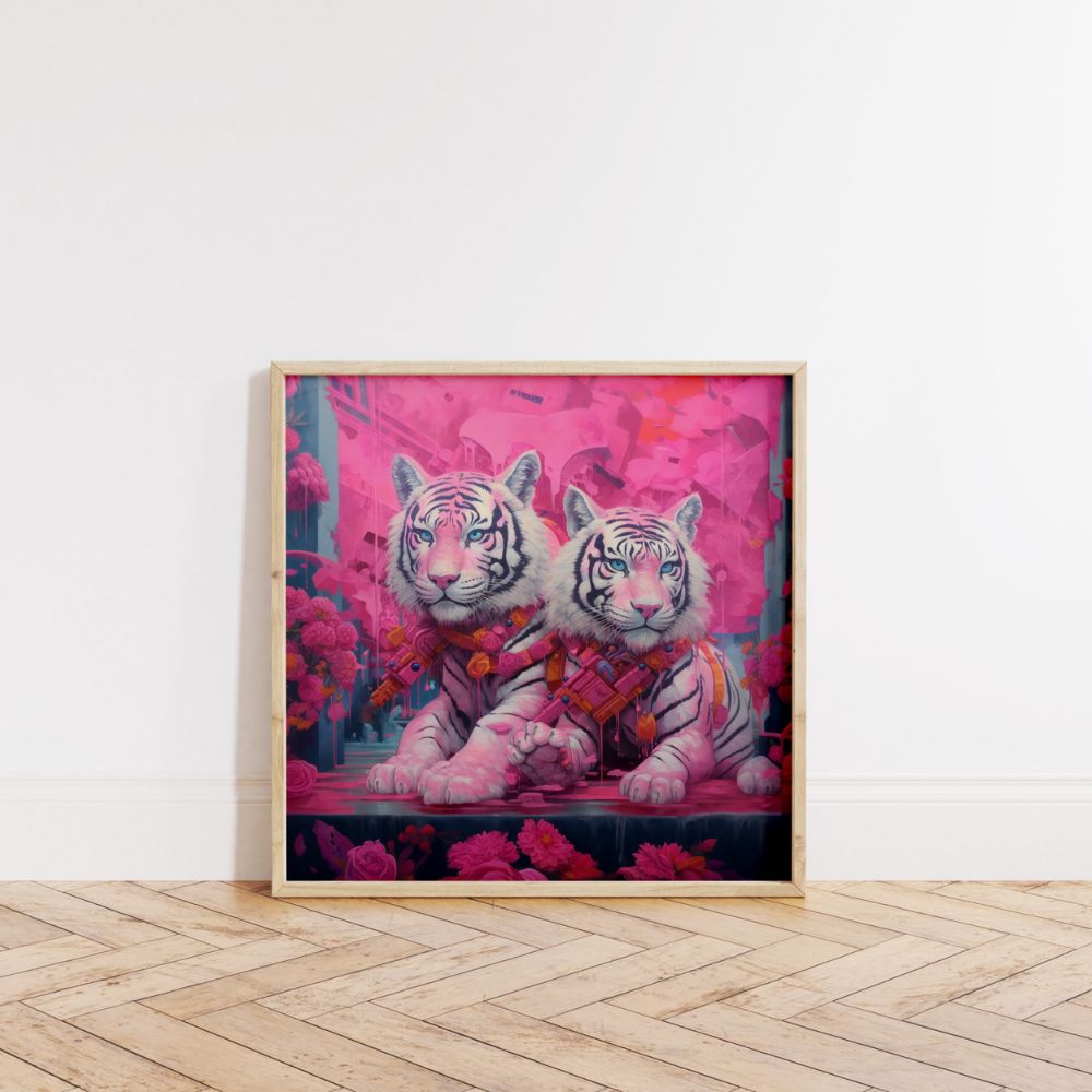 Bright Pink Tigers Japanese Style Wall Art Poster - Yililo