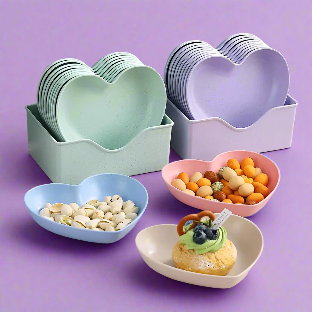 Lilac Pink Heart Snack Plate 4 Piece Set