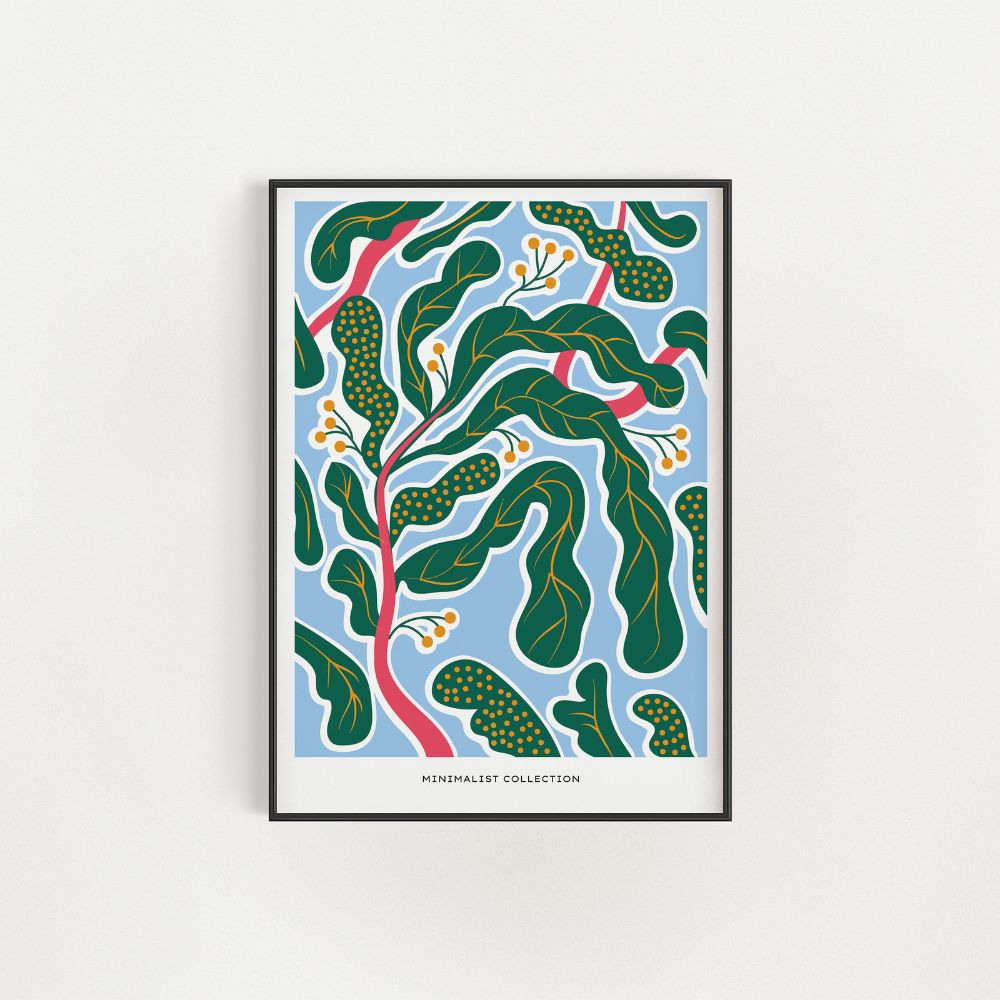 Das abstrakte Wandkunst-Poster „Grüne Blätter“.
