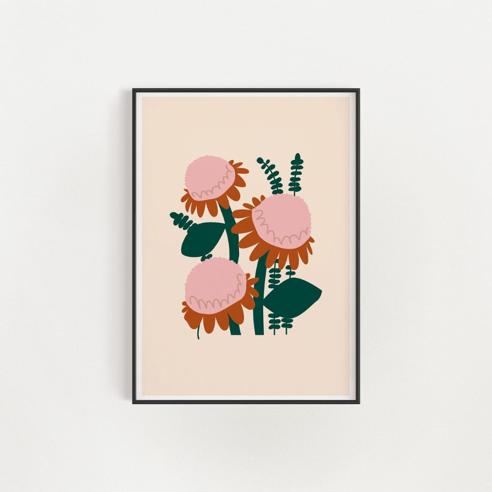 Pink Sunflowers Abstract Wall Art Poster - Yililo