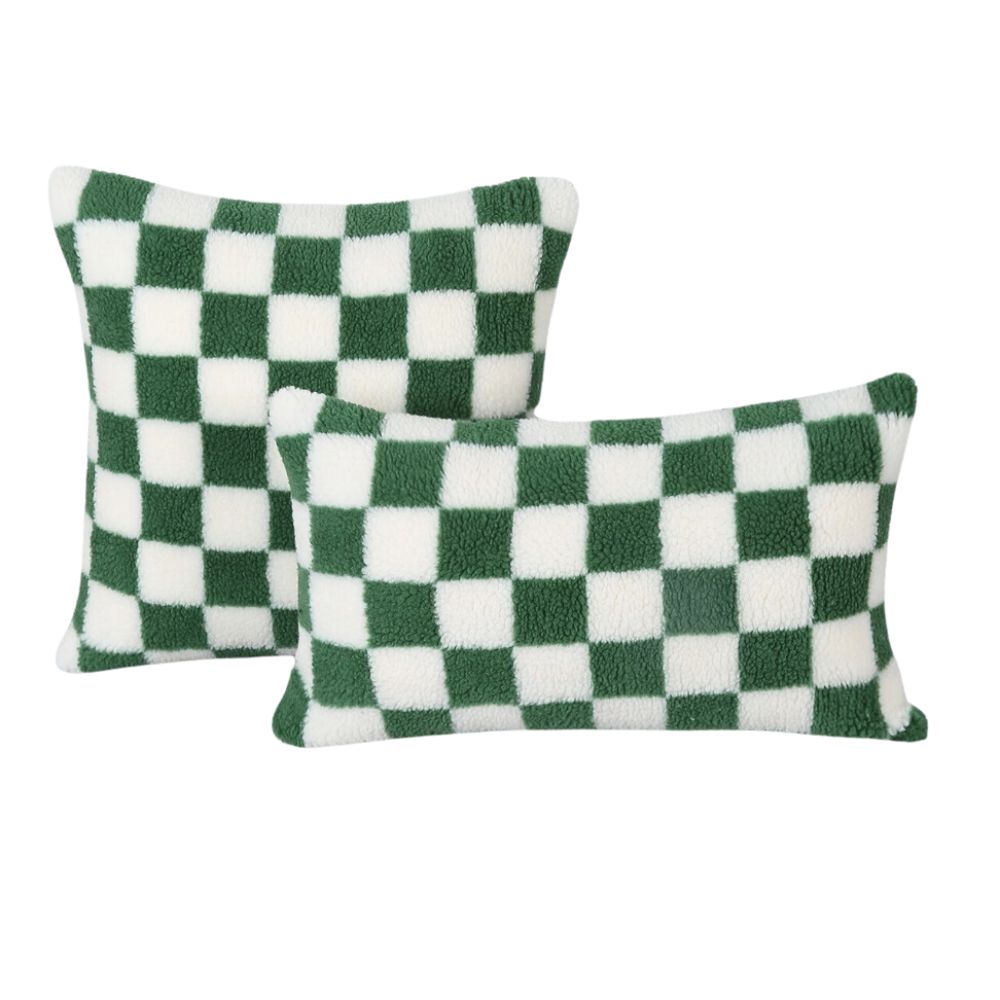 Green Check Fluffy Cushion Cover 50cm - Yililo
