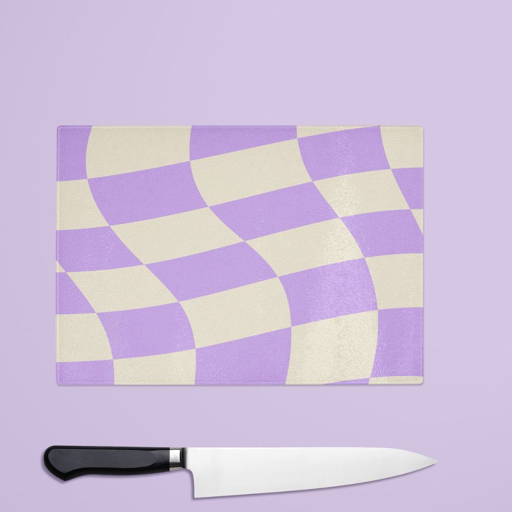 Lilac 90s Wavy Check Glass Chopping Board