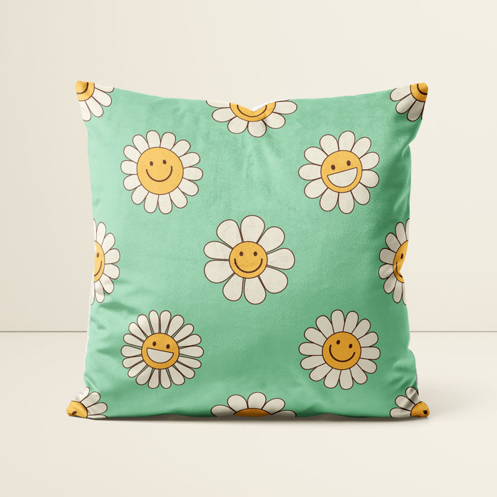 Green Flower Smiley Check Cushion