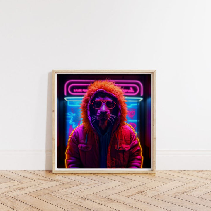 Der weise Löwe Neon-Tier-Wandkunstdruck
