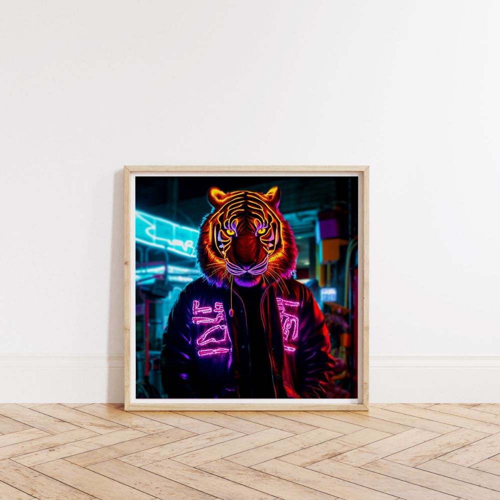 Der Gaming-Tiger-Neon-Tier-Wandkunstdruck