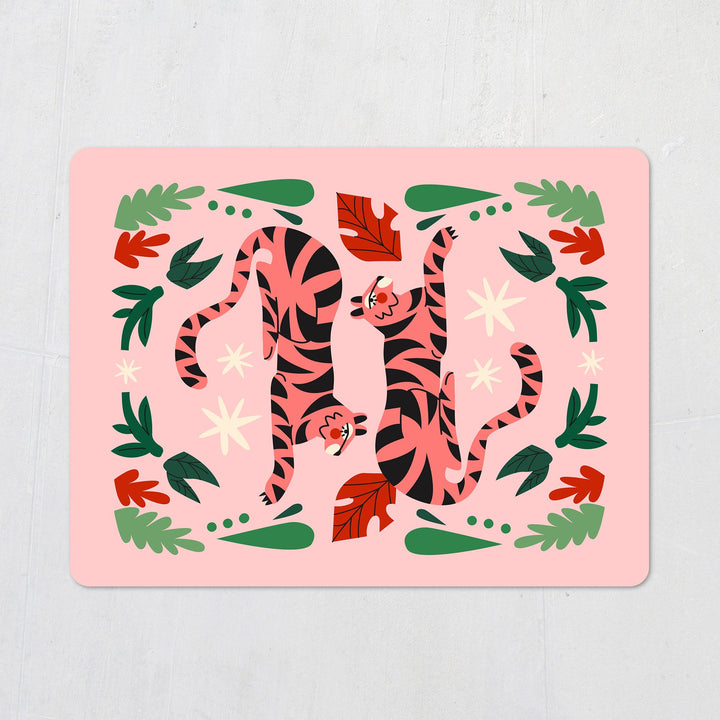 Lounging Pink Jungle Cat Placemats - Set of 4 - Yililo