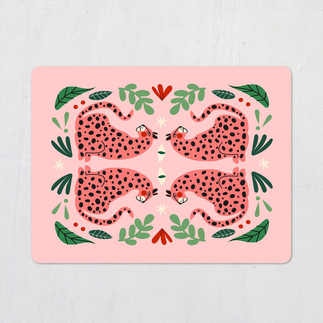 Lounging Pink Jungle Cat Placemats - Set of 4 - Yililo