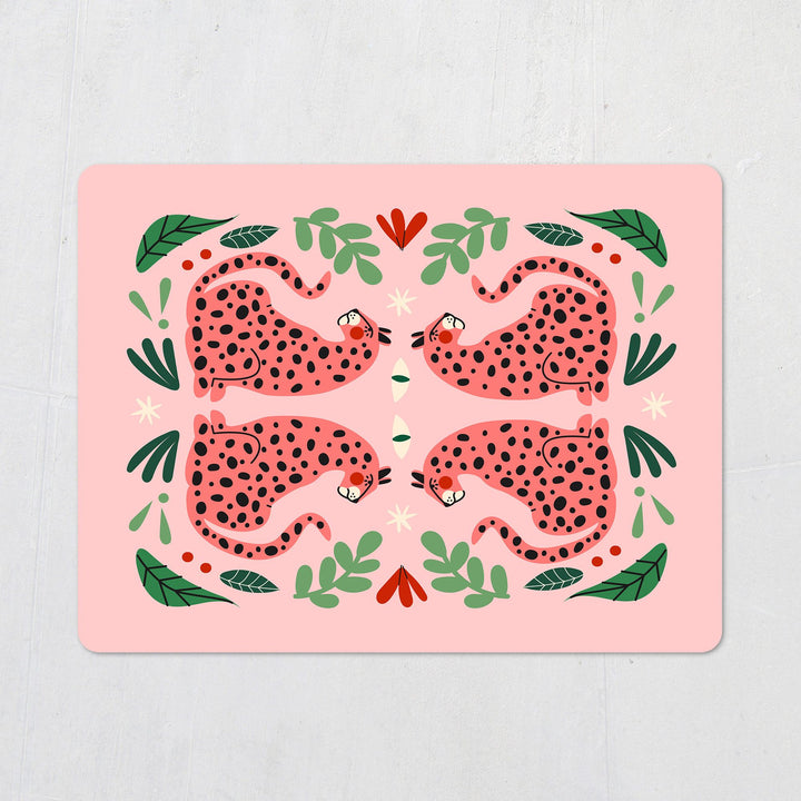 Lounging Pink Jungle Cat Placemats - Set of 4 - Yililo