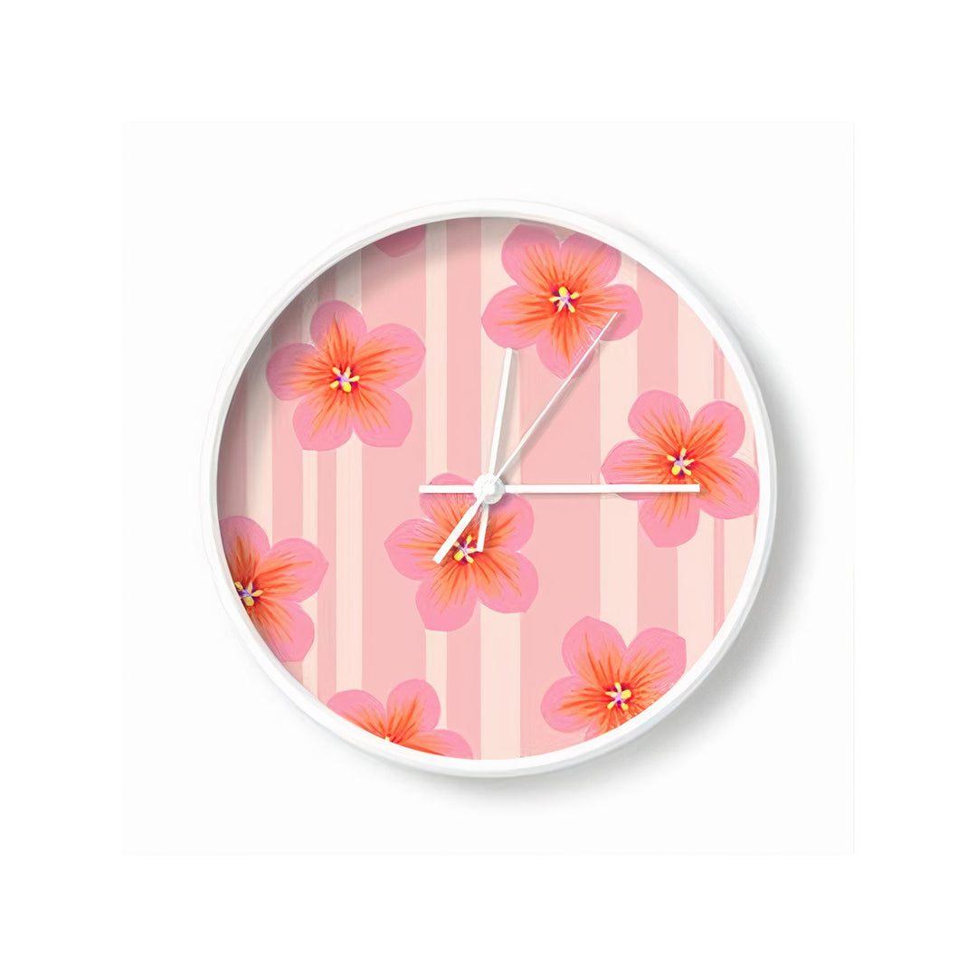 Pink Stripe Flower Wall Clock - Yililo