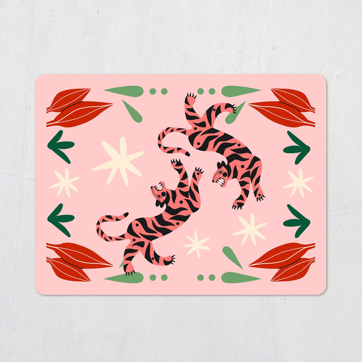 Lounging Pink Jungle Cat Placemats - Set of 4 - Yililo