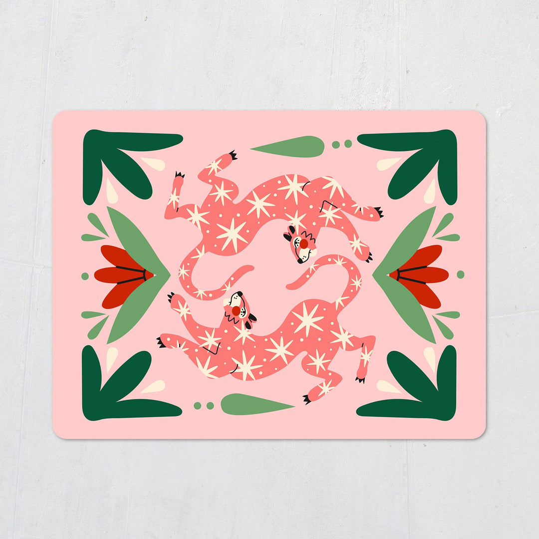 Lounging Pink Jungle Cat Placemats - Set of 4 - Yililo