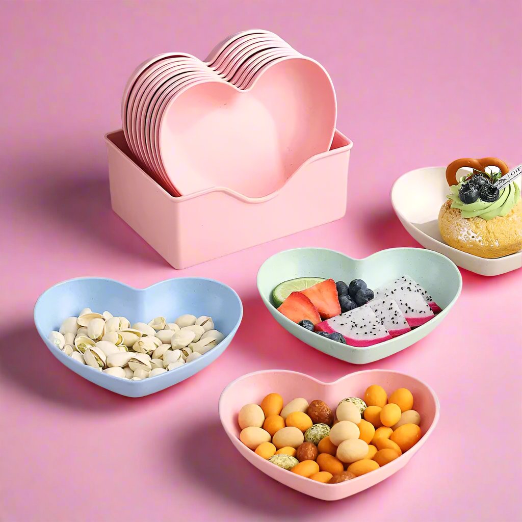 Lilac Pink Heart Snack Plate 4 Piece Set