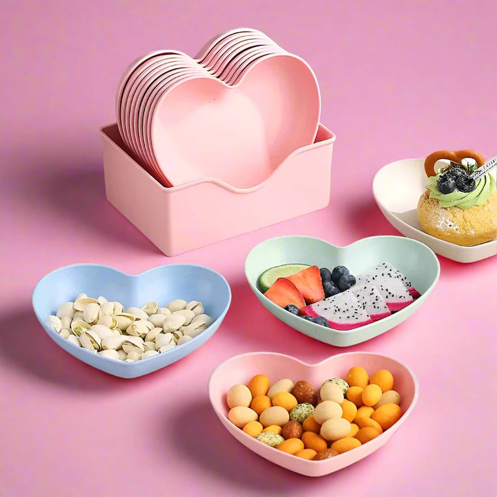 Lilac Pink Heart Snack Plate 4 Piece Set - Yililo