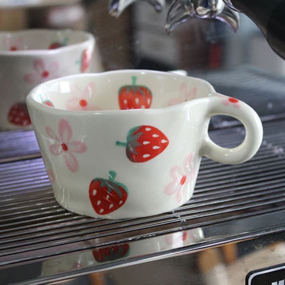 Strawberry Hand Painted Mug Rustic Flower Cup