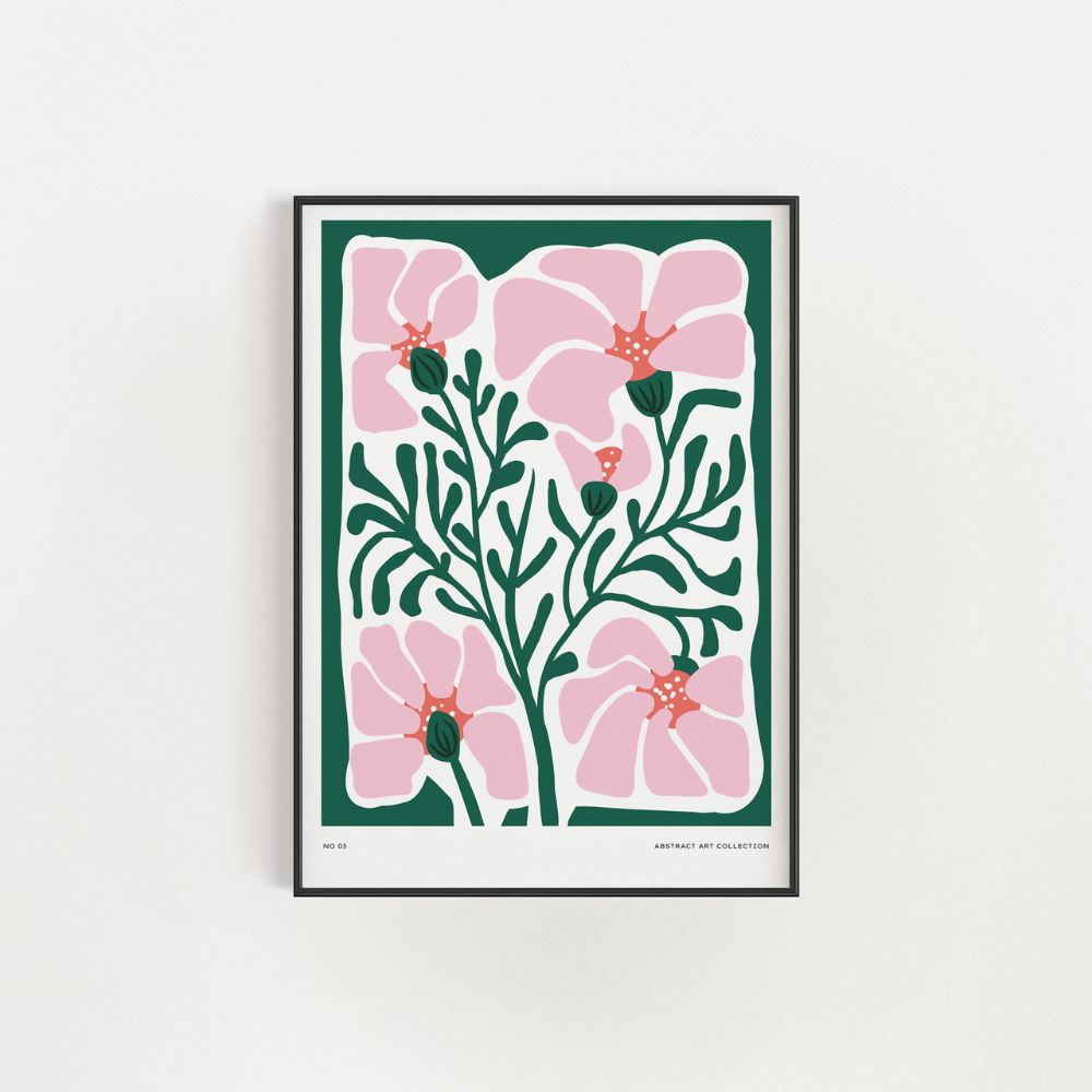 Pink Swirly Flowers Abstract Wall Art Poster - Yililo