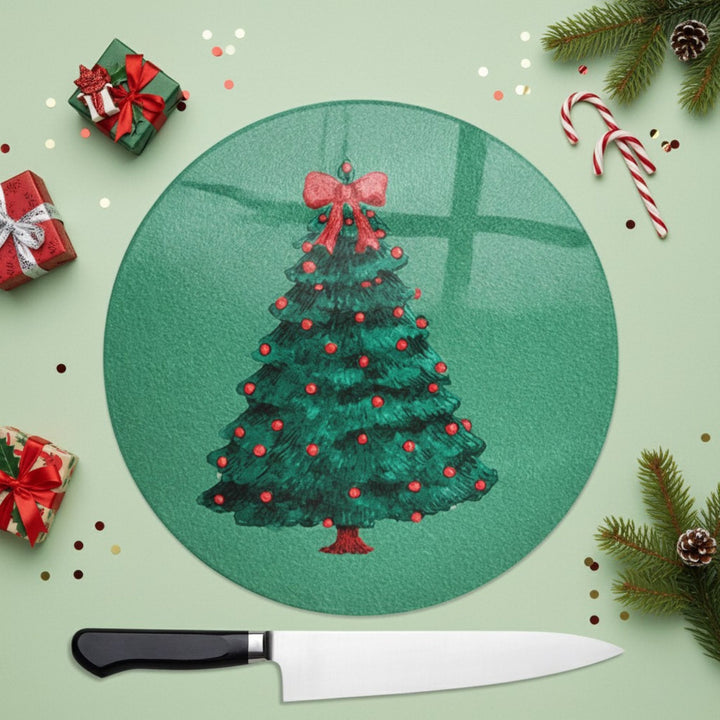 Deck The Tree Round Glass Chopping Board
