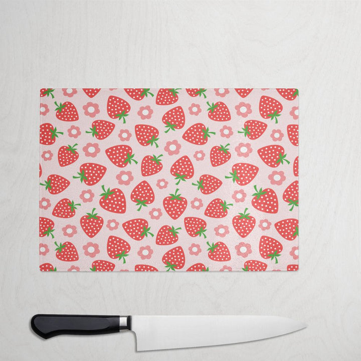 Strawberry Daisy Colourful Glass Chopping Board Worktop Saver