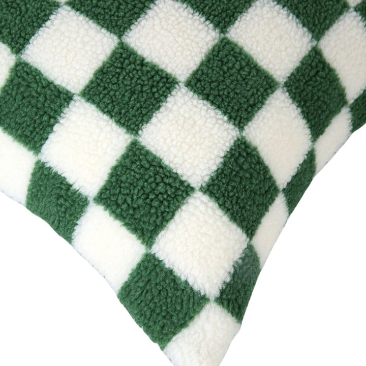 Green Check Fluffy Cushion Cover 50cm